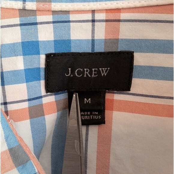 J.Crew Size Medium Orange Plaid Dress Shirt Mens Button Down Top White Blue LS M - Picture 2 of 4